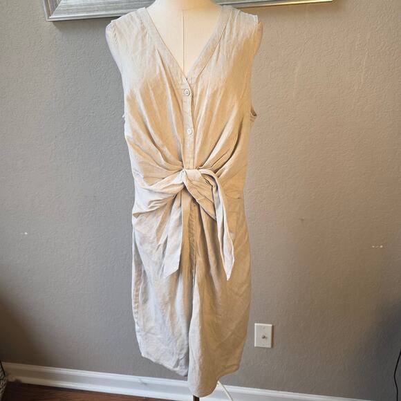 J. Mclaughlin‎ Women's Selena Linen Blend Button Front Knot Dress Size XL Beige - Picture 2 of 7